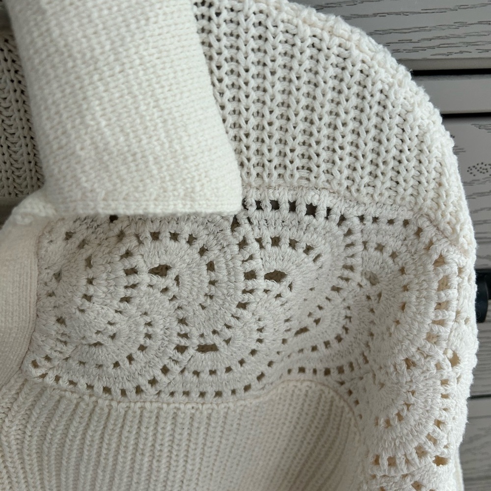 LOFT Cream V-Neck Sweater with Lace Accents - Picture 5 of 5